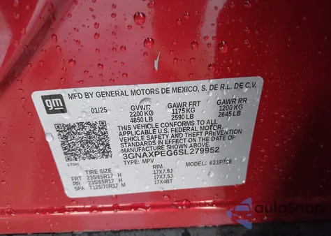 2025 Chevrolet Equinox Awd Lt from USA, damaged, VIN 3GNAXPEG6SL279952